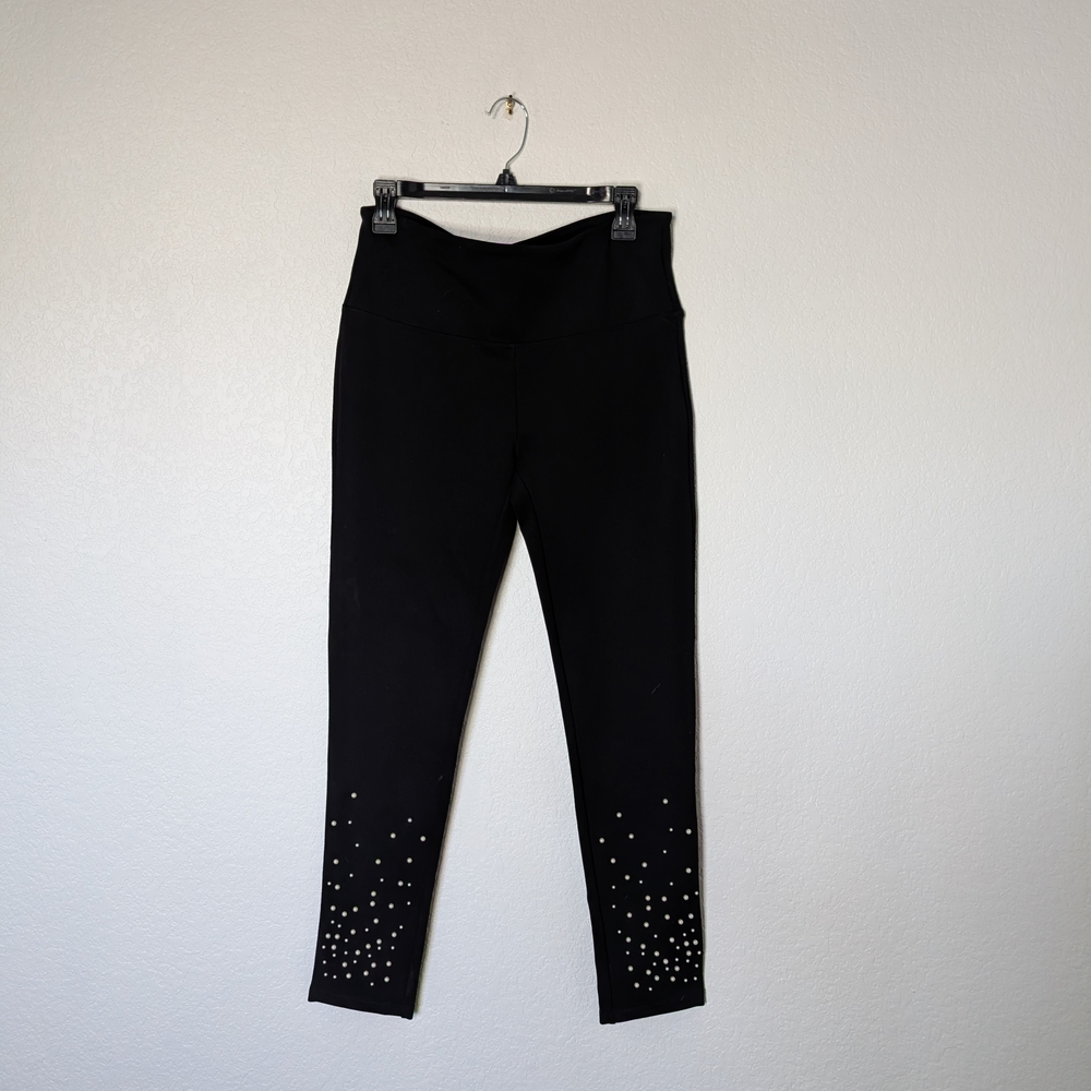 Black Leggings with Pearl Studded Hem